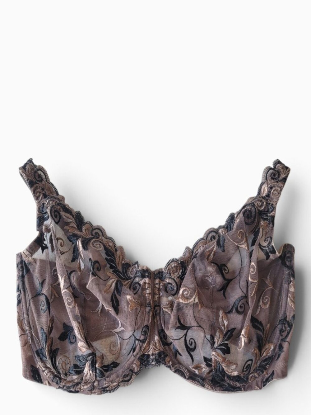 Soma Sensuous Lace Embroidered Underwire Bra 40G Mauve Black Floral Sheer